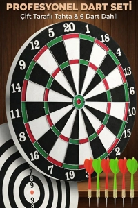 17 İnç Çift Taraflı Dart Tahtası Seti – 6 Çelik Uçlu Ok, Ev ve Ofis İçin Dart Oyunu